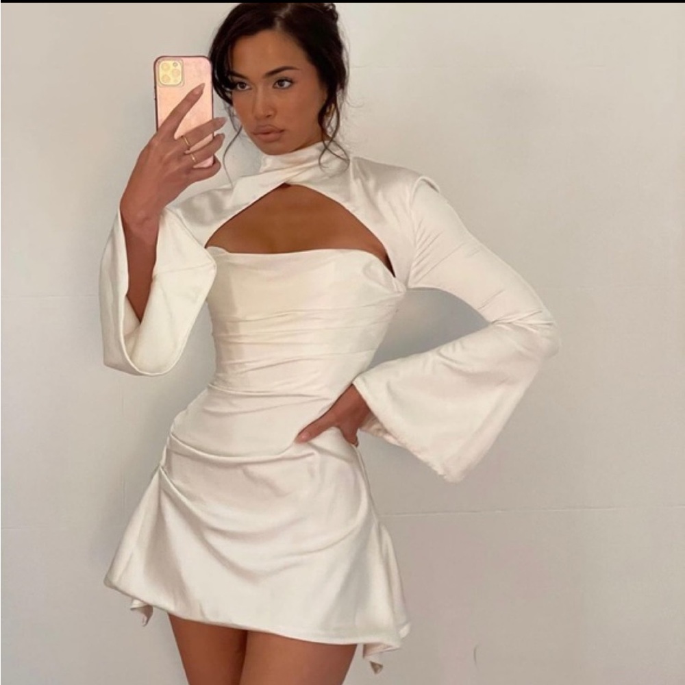 House of CB TOIRA IVORY DRAPED CORSET DRESS